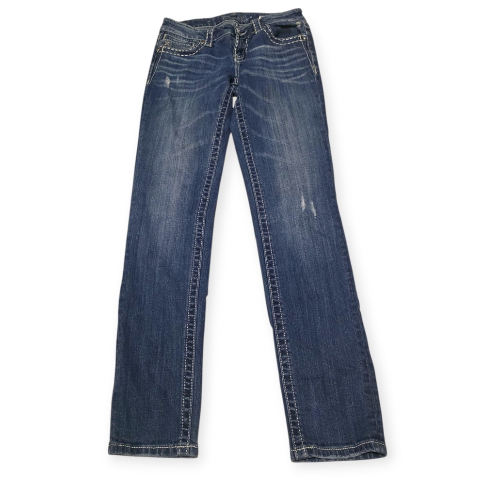 Miss Me Embellished Skinny Blue Jeans With Thick Stitching